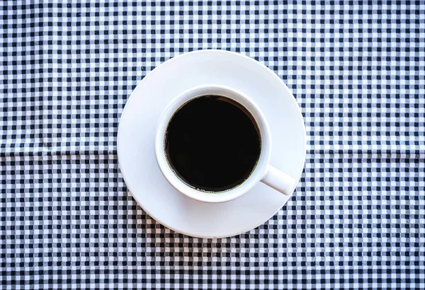 Cup Coffee Blue Checkered Tablecloth — Stock Photo, Image