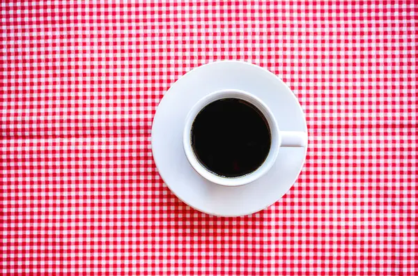 Cup Coffee Red Checkered Tablecloth — Stock Photo, Image