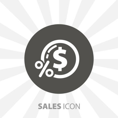 Yüzdeyle birlikte para. Satışlar basit katı vektör simgesini izole etti