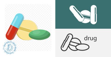 Tıbbi ilaçlar izole edilmiş bir ikon. katı ve çizgi tıp tasarım elementi