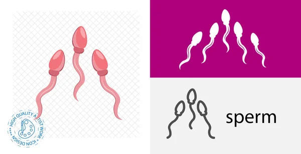 Sperma Spermatozoa Isolerad Platt Ikon Fasta Och Linjemedicinska Designelement — Stock vektor