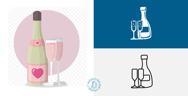 Champagner Isolierte Flache Ikone Linie Solide Liebe Design Element — Stockvektor