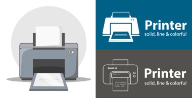 Yazıcı izole edilmiş vektör düz simgesi. iş hattı katı tasarım ögesi