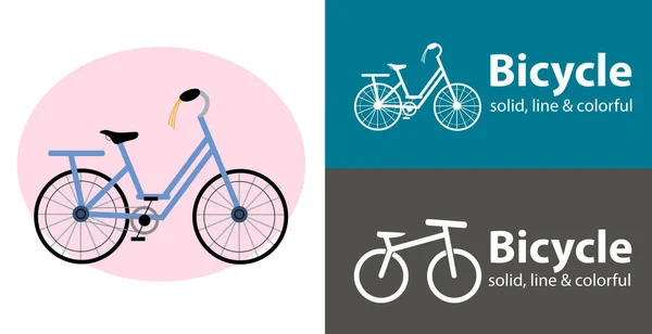 Bicicleta Icono Vectorial Aislado Línea Bicicleta Icono Plano Sólido — Vector de stock