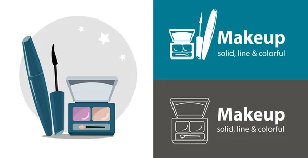 Kit Sombra Olho Isolado Vetor Plana Ícone Linha Beleza Cosméticos —  Vetores de Stock