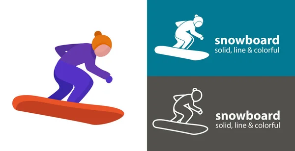 Snowboard Izolált Vektor Lapos Ikon Sziluettvonal Szilárd Tervezési Elem — Stock Vector