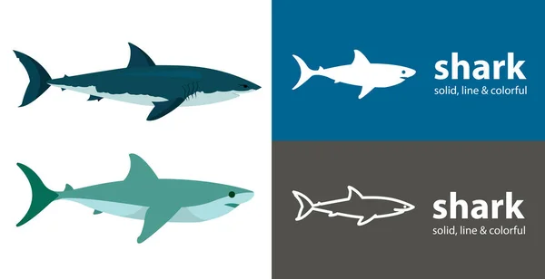 ไอคอนเวกเตอร แยกฉลาม สายทะเลไอคอนแบนแข — ภาพเวกเตอร์สต็อก
