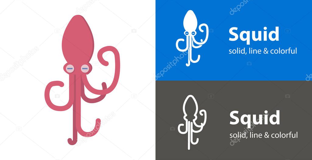 Squid isolated vector icon. sea line solid flat icon