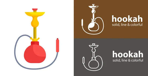 Ícone Plano Vetorial Isolado Shisha Com Ícones Linha Sólidos Fumantes — Vetor de Stock