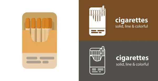 Paquet Cigarettes Isolé Vecteur Icône Plate Avec Fumer Solide Icônes — Image vectorielle