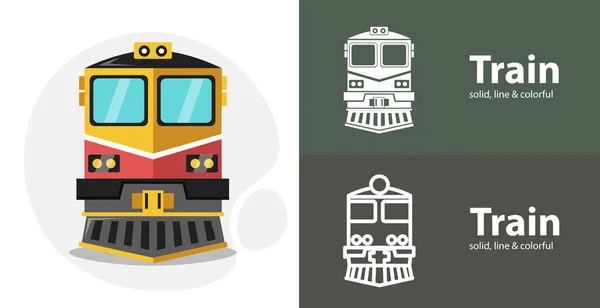 Trein Geïsoleerde Tool Platte Pictogram Met Trein Solide Lijn Pictogrammen — Stockvector