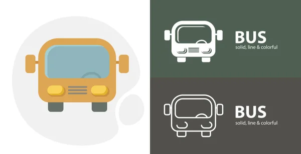 Bus Isolated Tool Flat Icon Bus Solid Line Icons — Stock Vector