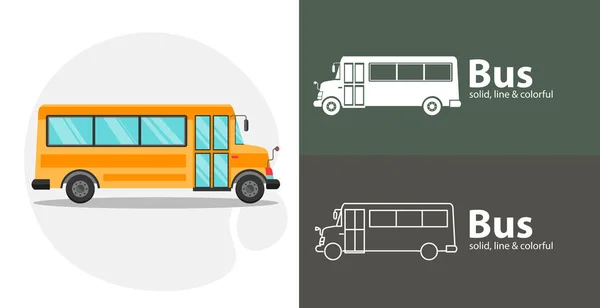 Outil Isolé Bus Icône Plate Avec Bus Scolaire Solide Icônes — Image vectorielle