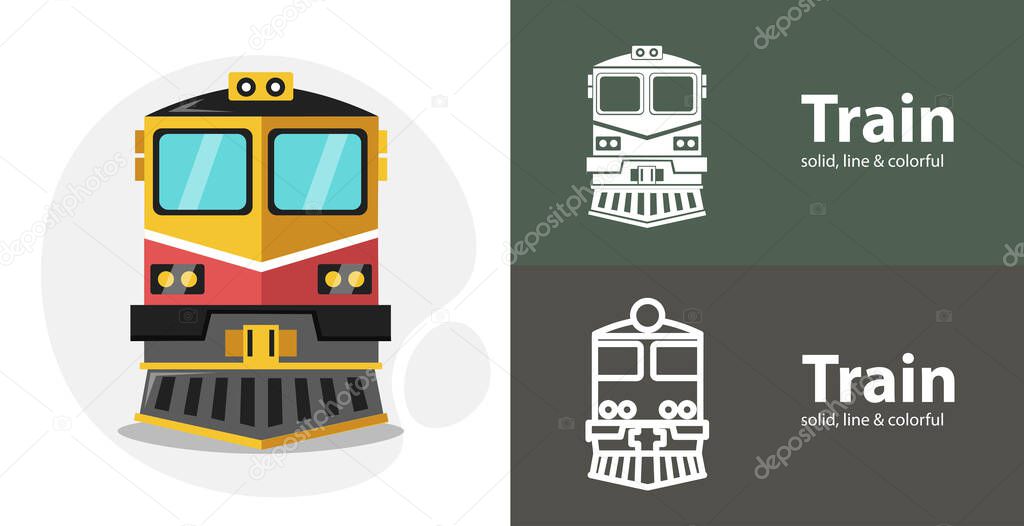 train isolated tool flat icon with train solid, line icons