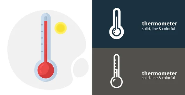 Tiempo Termómetro Icono Plano Con Termómetro Simple Icono Línea — Archivo Imágenes Vectoriales