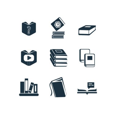 kitap vektör simgesi seti, kitaplar basit siyah simge