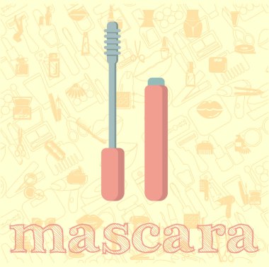 Maskara fırça vektörü düz illüstrasyon, kozmetik rimel fırça vektörü illüstrasyonu