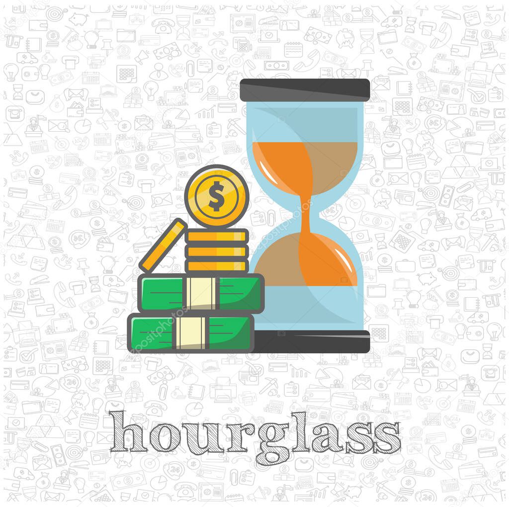 Hourglass with money isolated vector flat illustration. sandglass with money design element for illustration