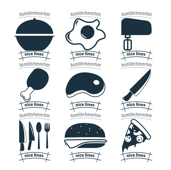 Conjunto Iconos Cocina Con Huevo Plato Cuchillos Cocina Pizza Hamburguesa — Vector de stock