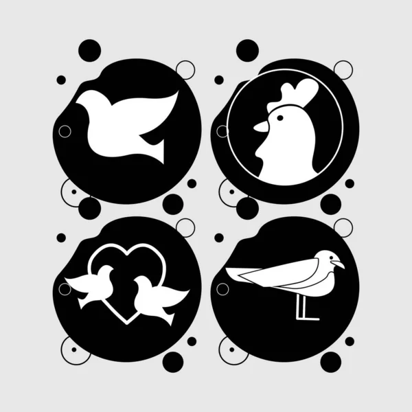 Icono Pájaro Conjunto Con Polla Paloma — Vector de stock