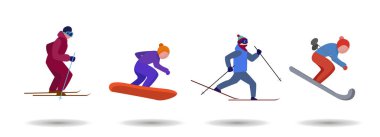 Kayakçı, snowboardcu, kayakçı kış sporu vektör klipsi seti