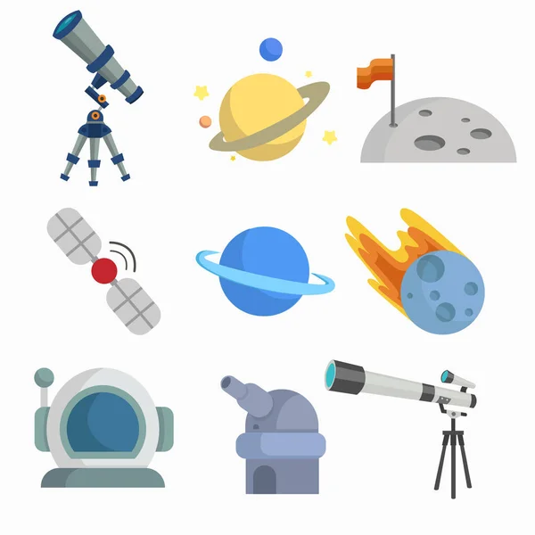 Planet Teleskop Observatorium Shuttle Meteor Space Vector Clip Art Set — Stockvektor