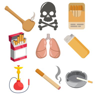 Tütün borusu çakmağı, ateş, ölüm, shisha ile ayarlanmış sigara vektör klipsi sanatı