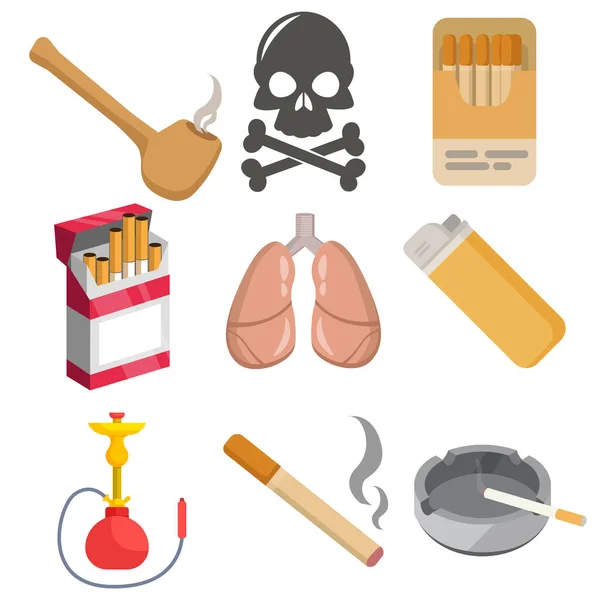 Kouření Vektorový Klip Set Zapalovačem Tabákové Dýmky Zapalovač Oheň Smrt — Stockový vektor