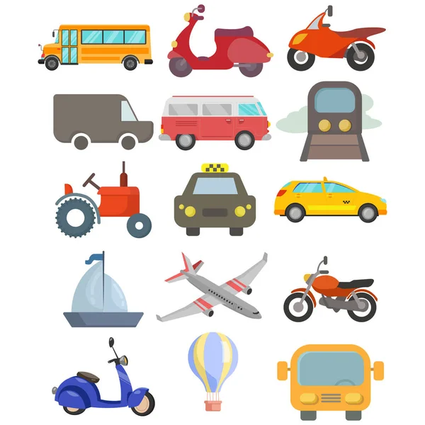 Vector Transporte Clip Art Set Con Coche Autobús Avión Barco — Vector de stock