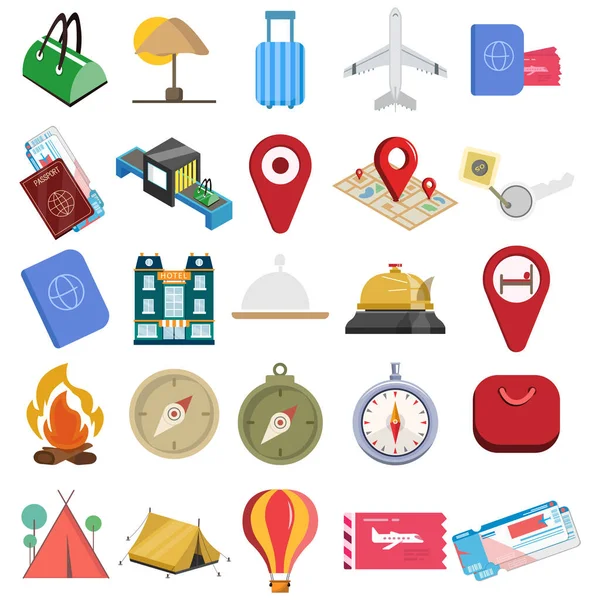 Viajando Transporte Vetor Clip Art Set Com Hotel Bússola Mapas — Vetor de Stock