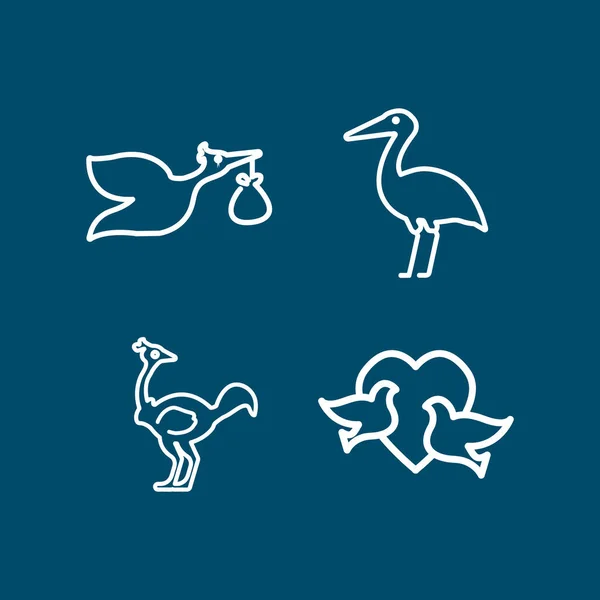 Bird Line Icon Set Ostrich Stork Bird Line Icon Set — Vetor de Stock