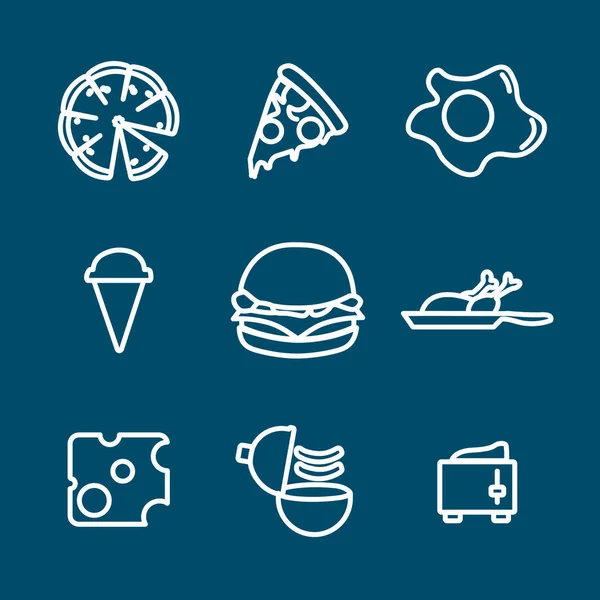 Food Line Icon Set Meat Hamburger Fried Egg Cheese Ice — Vector de stock