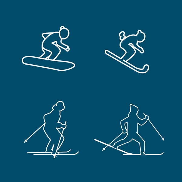 Skier Snowboarder Winter Sport Line Icon Set Skier Snowboarder Winter — Διανυσματικό Αρχείο