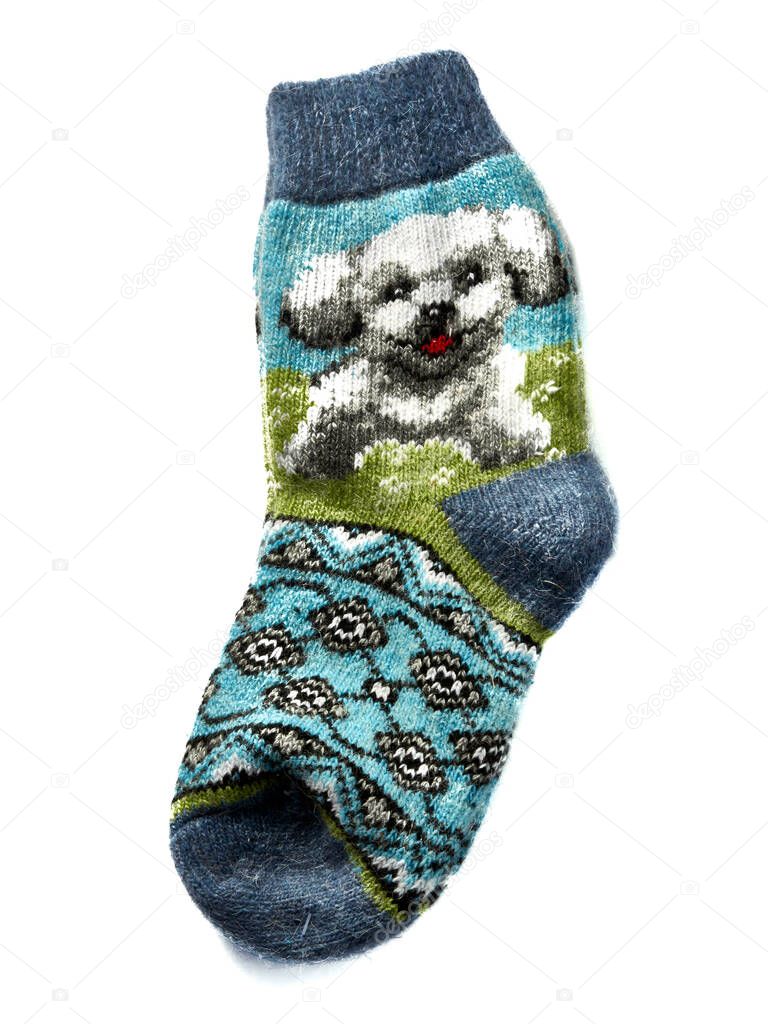 A pair of wool socks on a white background