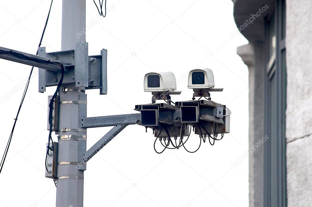 video surveillance camera mounted on a pole