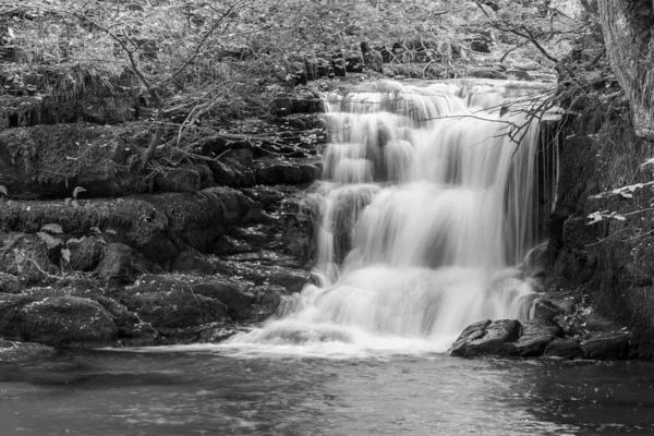 Longa Exposição Grande Cachoeira Watersmeet Parque Nacional Exmoor — Fotografia de Stock