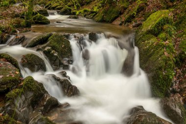 Sonbaharda Exmoor Ulusal Parkı 'ndaki Watersmmet' te Hoar Oak Nehri 'nde bir şelaleye uzun süre maruz kalmak