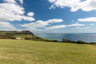 Dorset 'teki Jurassic Sahili' ndeki Altın Cap dağının manzara fotoğrafı.