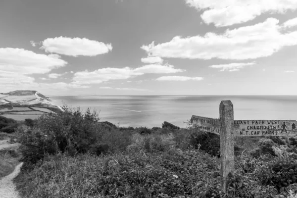 Dorset 'teki Jurassic Sahili' ndeki Altın Cap dağının manzara fotoğrafı.