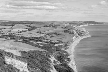 Dorset 'teki Jurassic Sahili' ndeki Altın Cap Dağı 'nın zirve fotoğrafından görüntü
