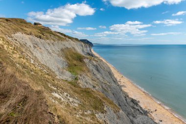 Dorset 'teki Jurassic Sahili' ndeki kayalıkların manzara fotoğrafı.