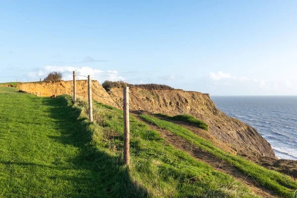 Dorset 'te Batı Körfezi ile Eype arasındaki güney batı kıyı şeridinde heyelan görünüyor.