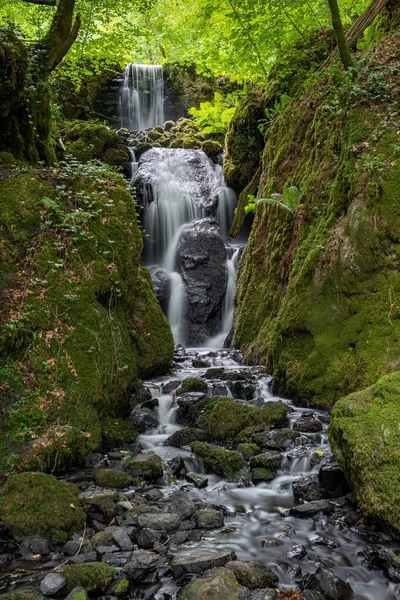 Lång Exponering Clampitt Falls Vattenfall Vid Canonteign Falls Dartmoor — Stockfoto
