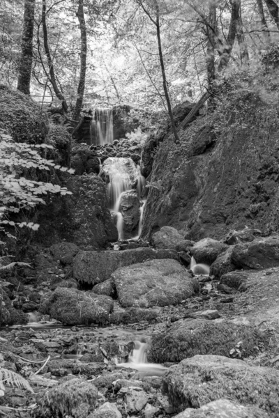 Longa Exposição Clampitt Falls Cachoeira Canonteign Falls Dartmoor — Fotografia de Stock