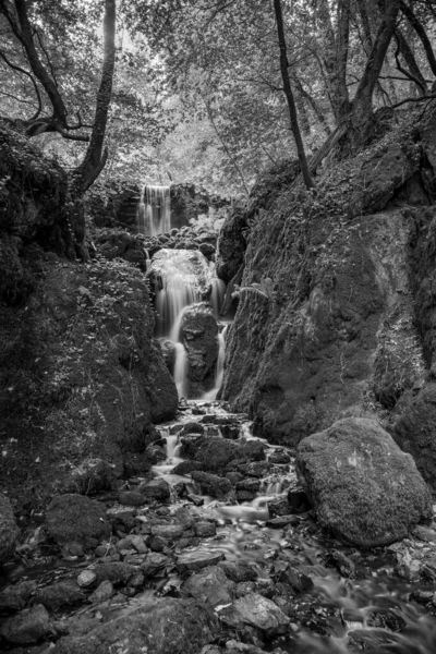 Lange Blootstelling Clampitt Falls Waterval Bij Canonteign Falls Dartmoor — Stockfoto