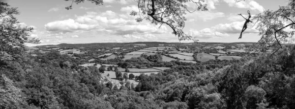 Panoráma Fotó Vízesés Tetejéről Canonteign Vízesésnél Kilátással Teign Völgyre Dartmoorban — Stock Fotó