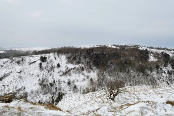 Вид Вершины Чеддарского Ущелья Сомерсете Снежный День — стоковое фото