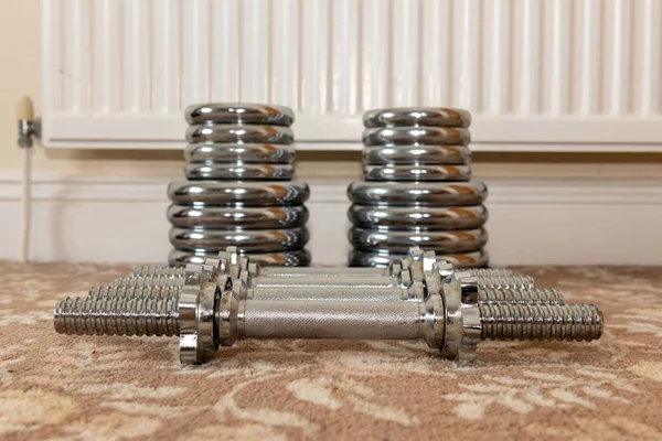 Close Weight Lifting Equipment Floor Home — Stock Photo, Image