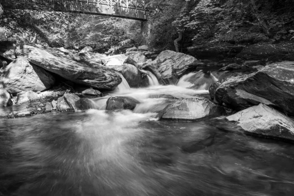 Lange Blootstelling Aan Een Waterval East Lyn Rivier Bij Watersmeet — Stockfoto