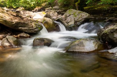 Doğu Lyn nehri üzerinde Exmoor Ulusal Parkı 'ndaki Watersmeet' te uzun süre bir şelale görüldü.